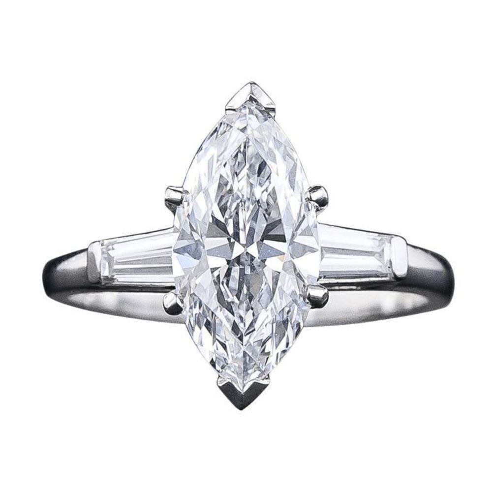 STERLING SILVER MARQUISE CUT DIAMOND WEDDING ENGAGEMENT RING